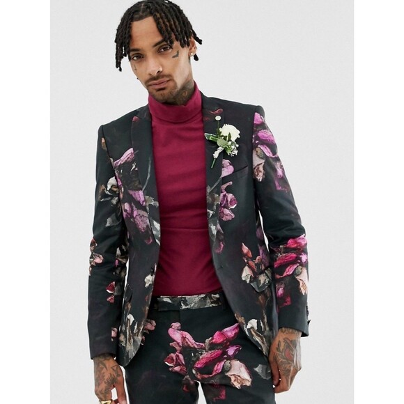 Twisted Tailor Suit Blazer Jacket and Pants Men 38R BLK Floral - Picture 2 of 8